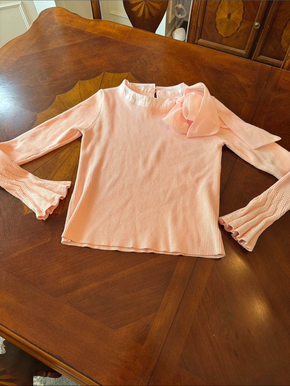ChicWish Pink Sweater with Organza tie
